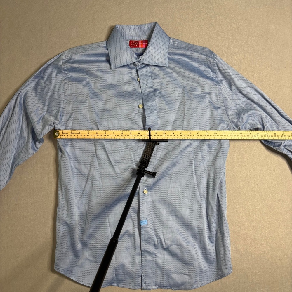 RUFUS Men's Blue Micro-Dot Dress Shirt L 100% Cotton USA - Picture 2 of 16